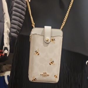 Coach White and Gold Bee Crossbody Bag